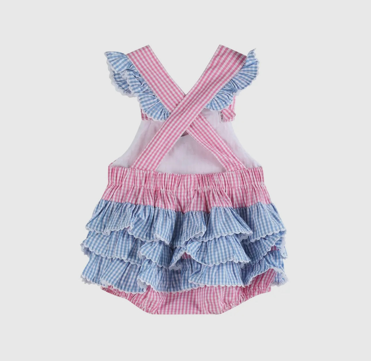 Pink and Blue Bunny Face Ruffle Romper