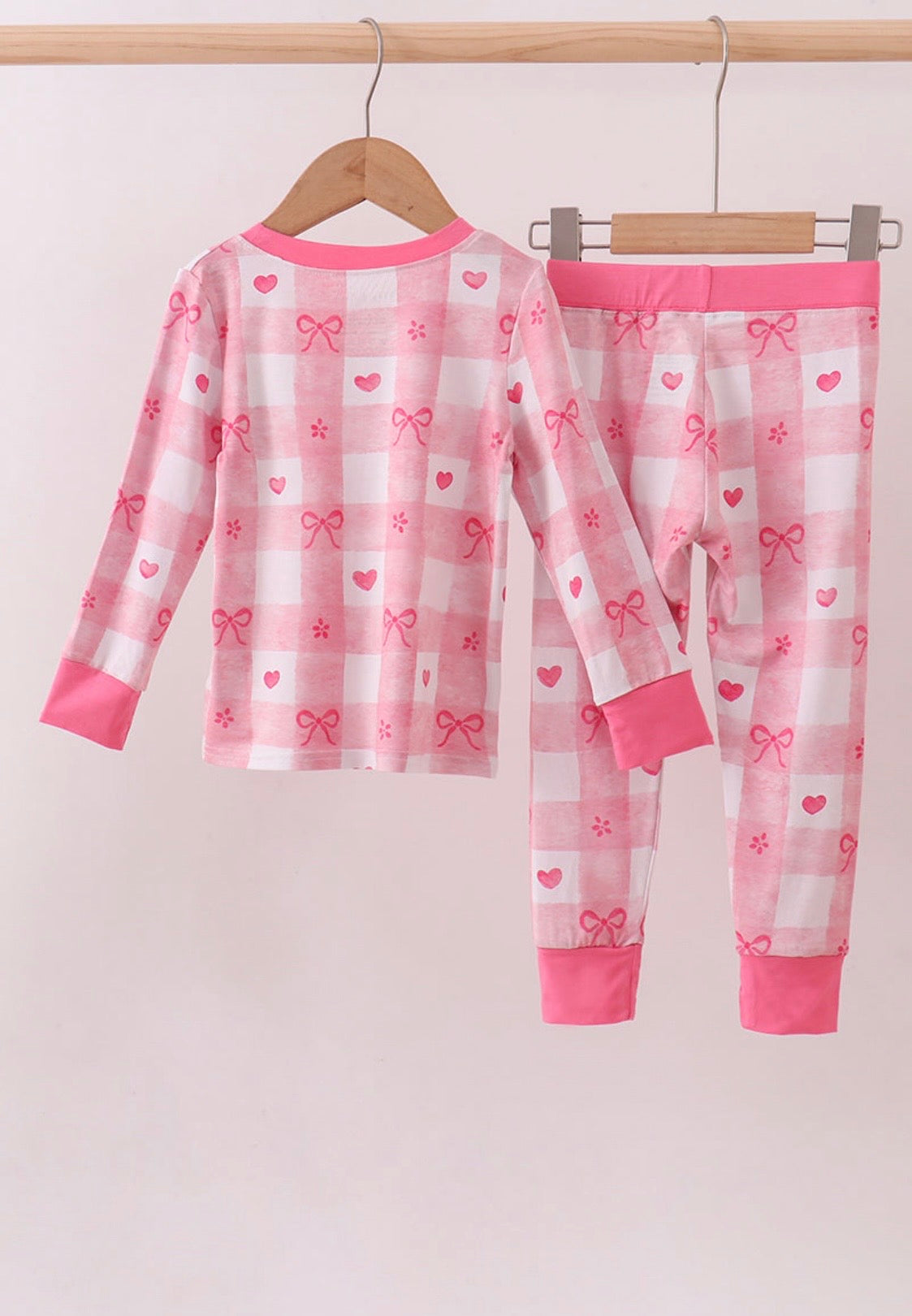 Pink Heart Checkered Bamboo Pajama Set
