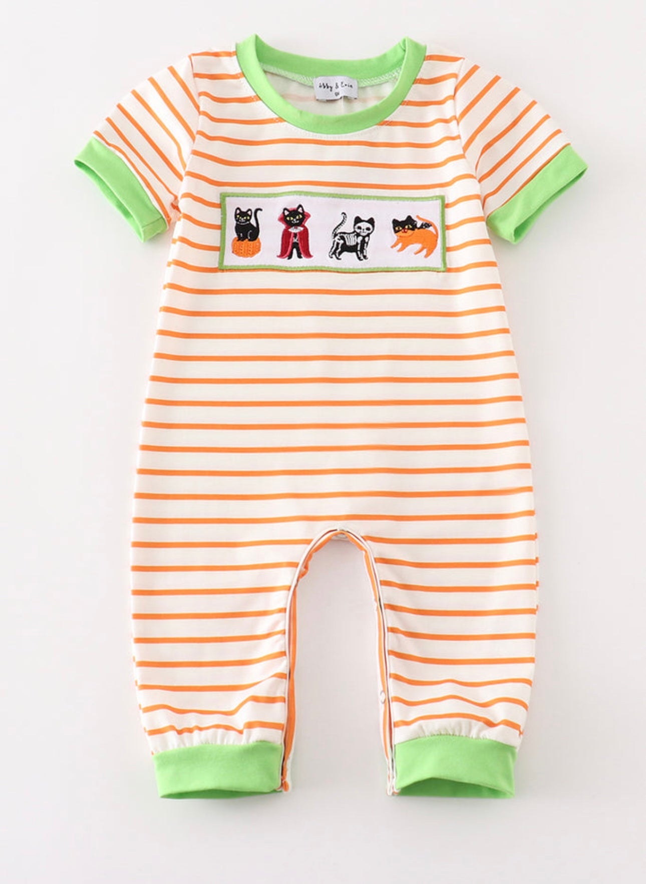 Green Halloween Cat Boy Romper