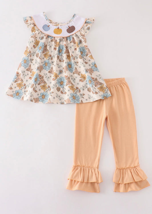 Floral Pumpkin Embroidery Pant Set