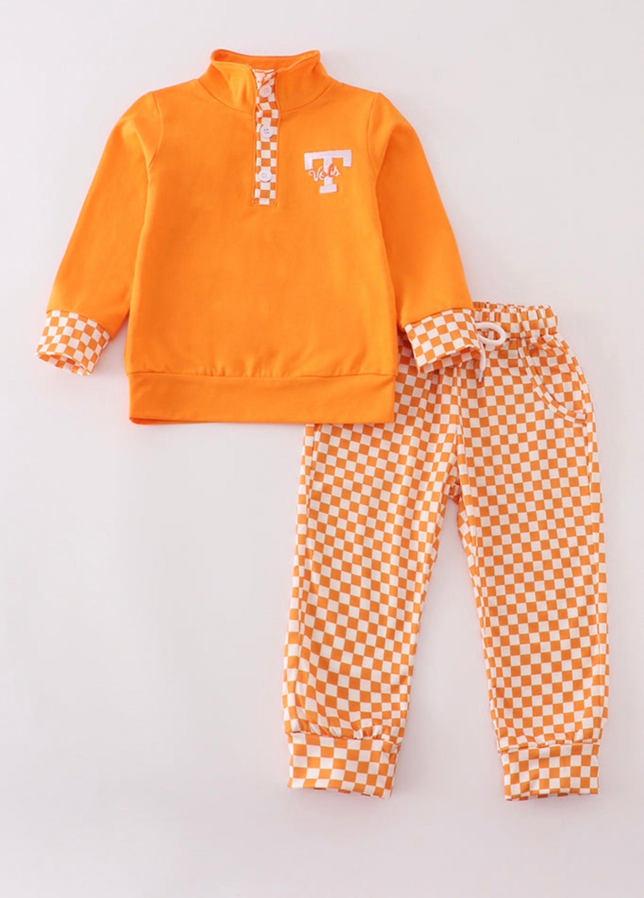 Orange Embroidery Checkered Tennessee Set