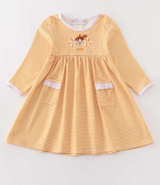 Orange Striped Cheerleader Embroidered Dress