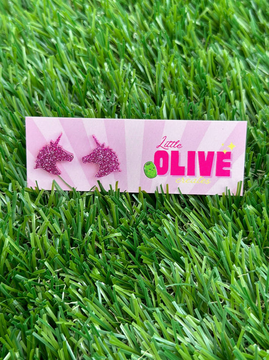 Enchanting Purple Glitter Unicorn Stud Earrings