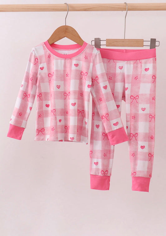 Pink Heart Checkered Bamboo Pajama Set