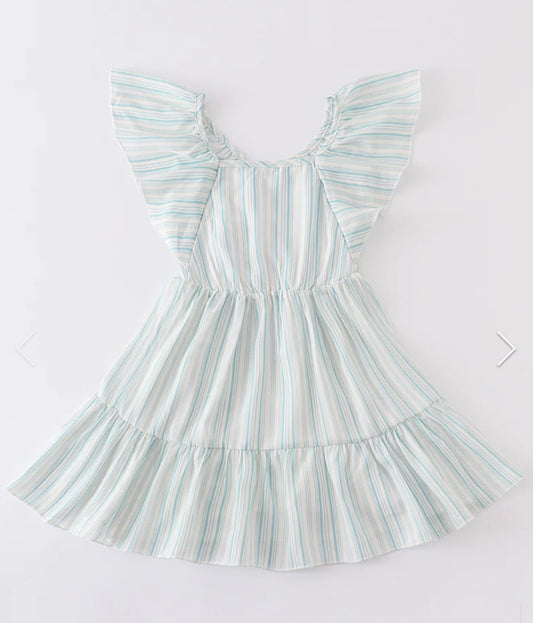 Green Stripe Ruffle Tiered Dress