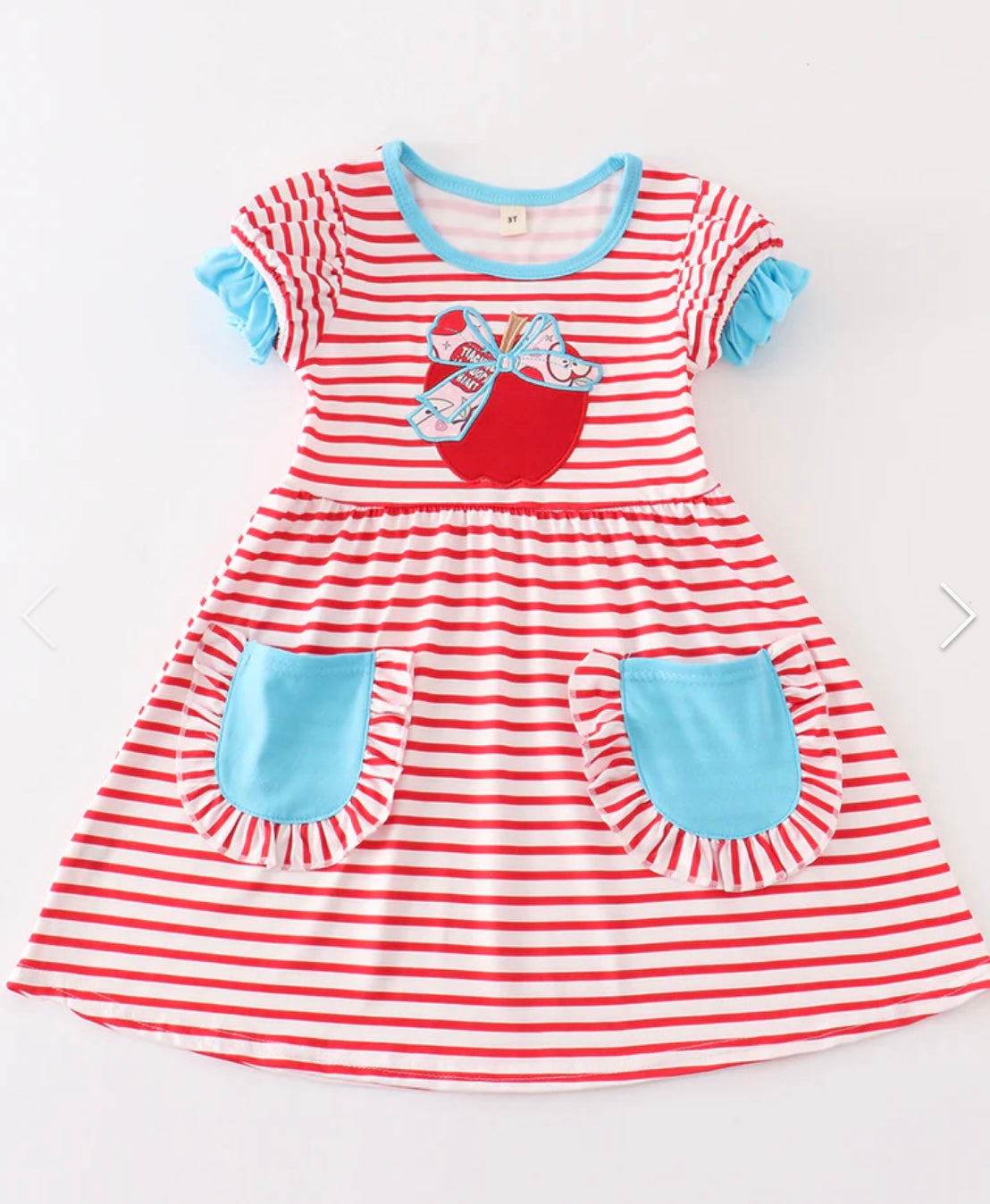 Red Stripe Back to School Embroidery Dress