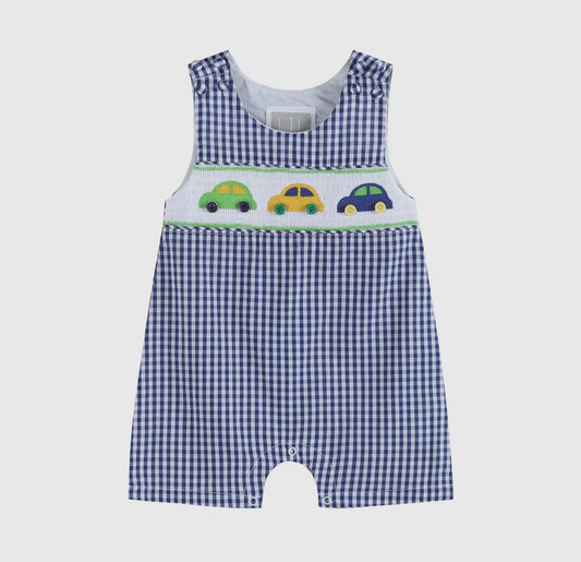 Blue Striped Smocked Car Shortalls