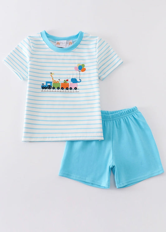 Blue Striped Animal Train Set