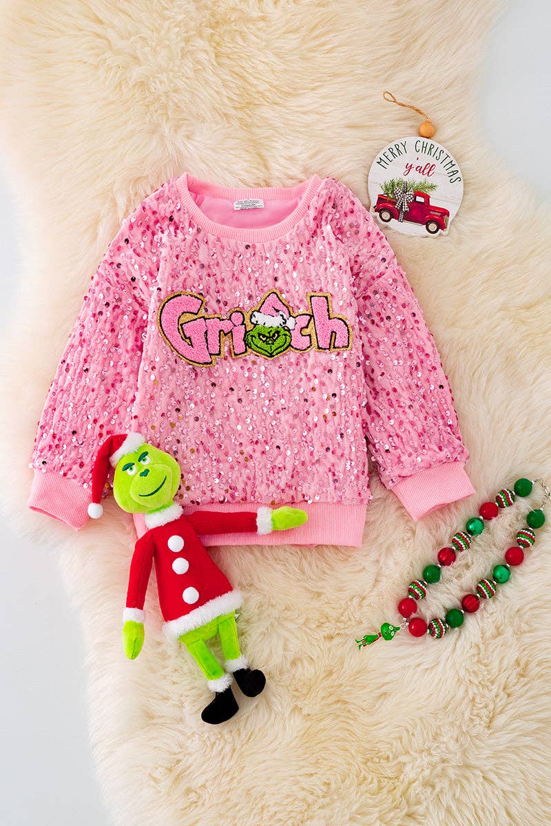 Pink Grinch sequins sweatshirt.🎄