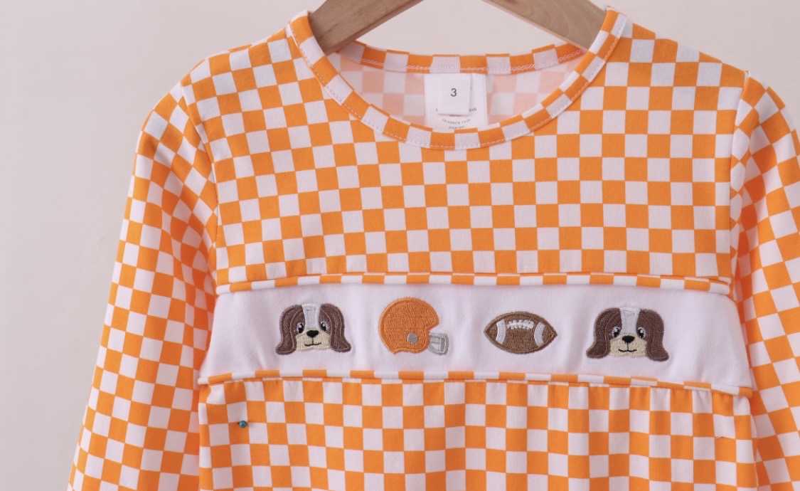 Orange Checkered Tennessee Embroidery Top
