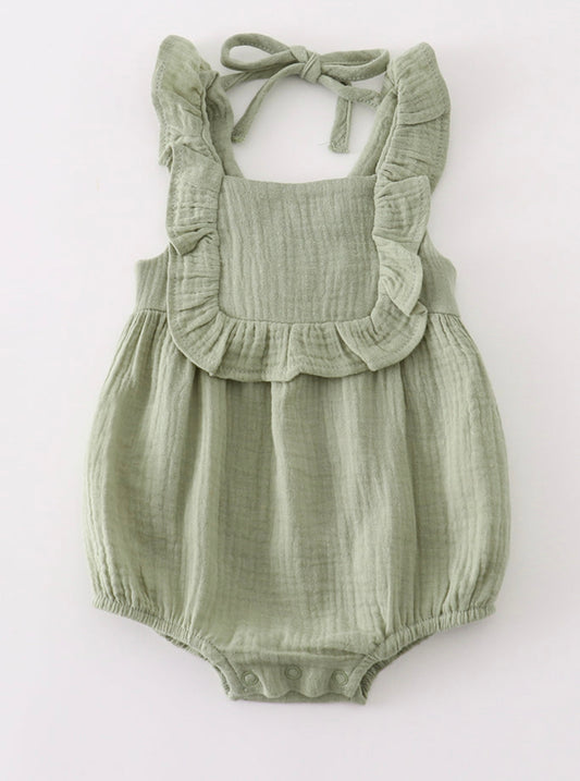 Sage Muslin Ruffle Bubble