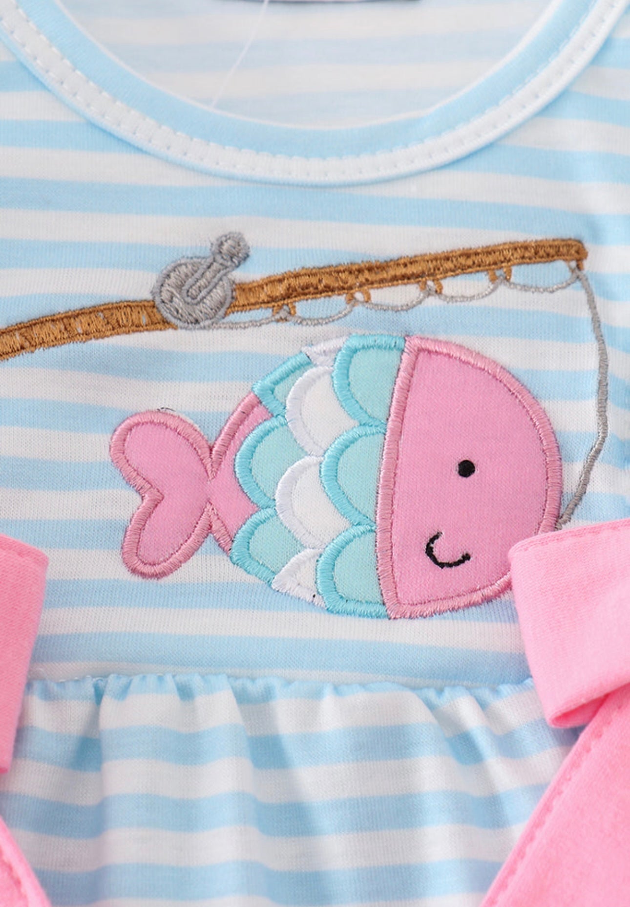 Blue Stripe Fishing Applique Bubble
