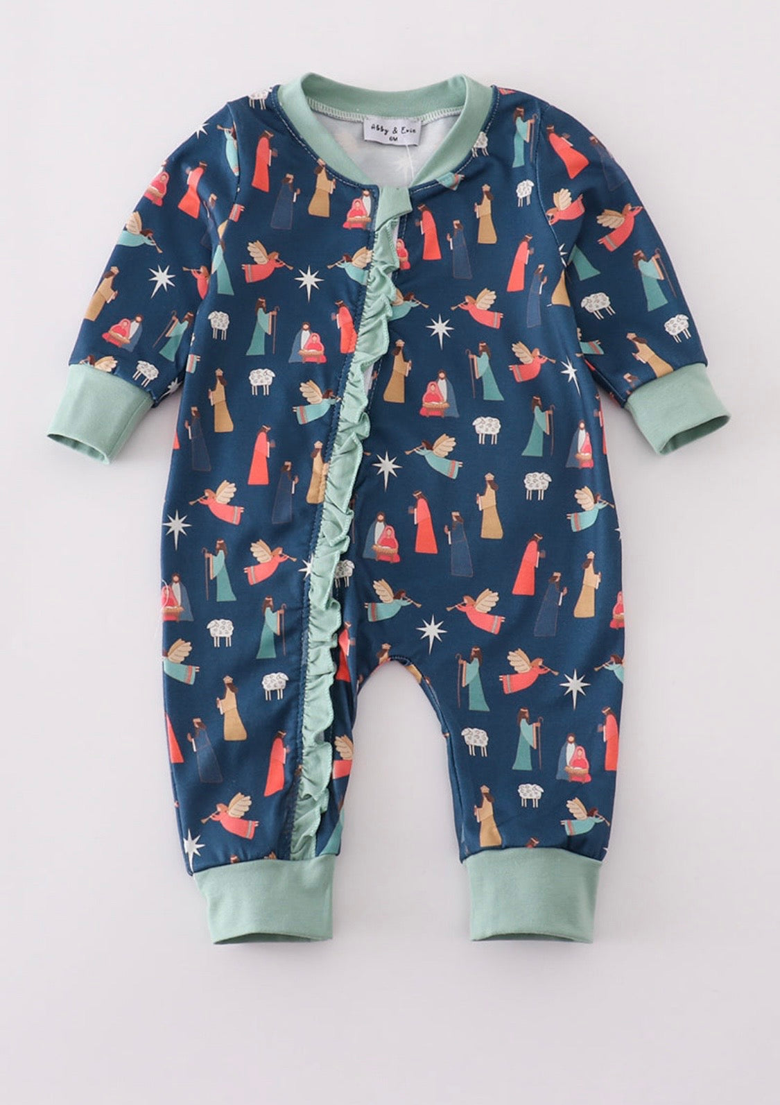 Navy Nativity Ruffle Romper