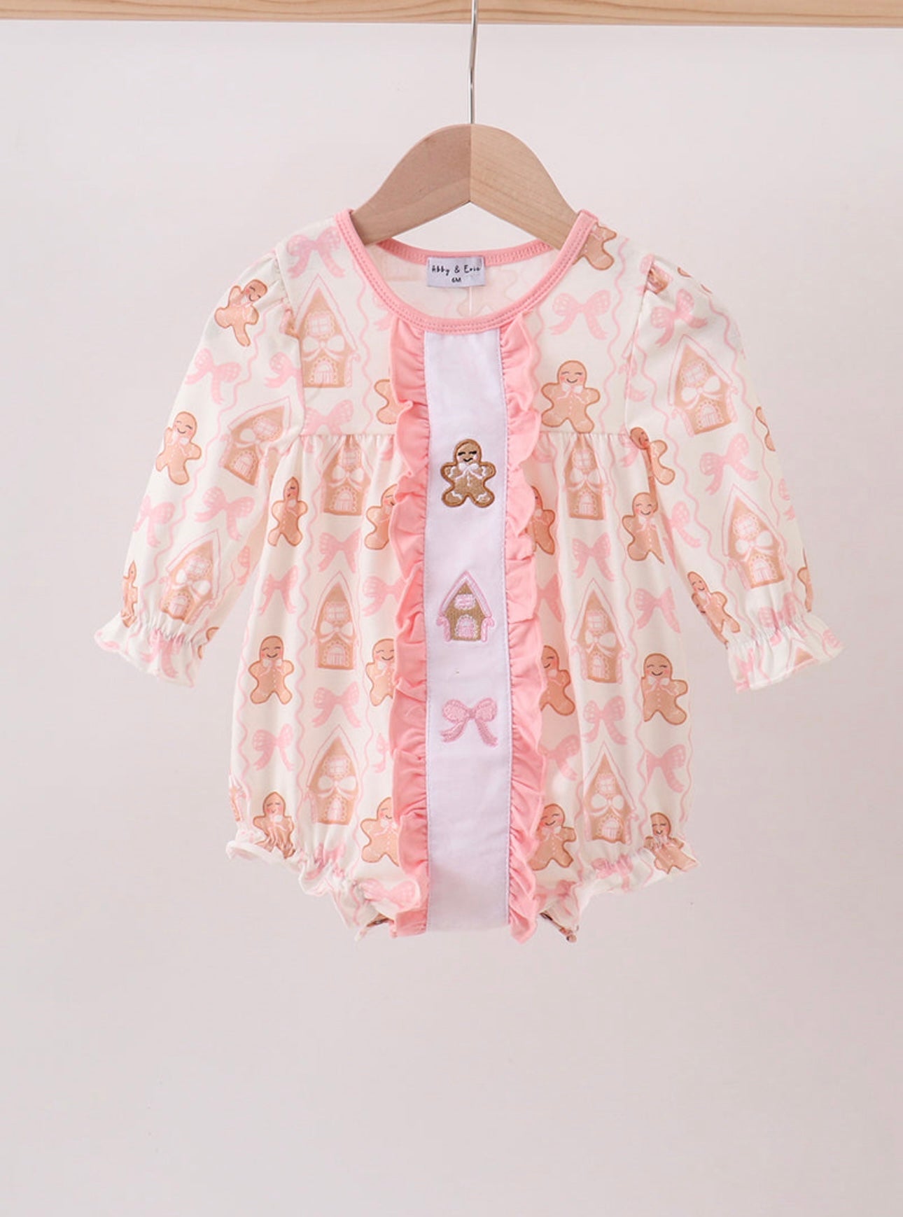 Pink Gingerbread Embroidery Ruffle Bubble