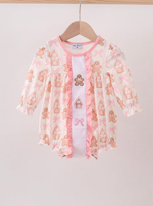Pink Gingerbread Embroidery Ruffle Bubble
