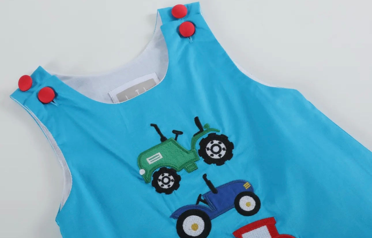 Blue Tractor Applique Shortalls