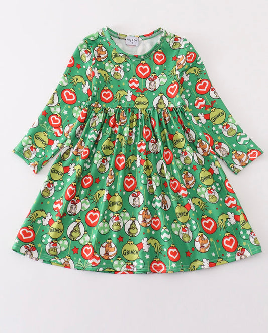 Green Grinch Print Dress