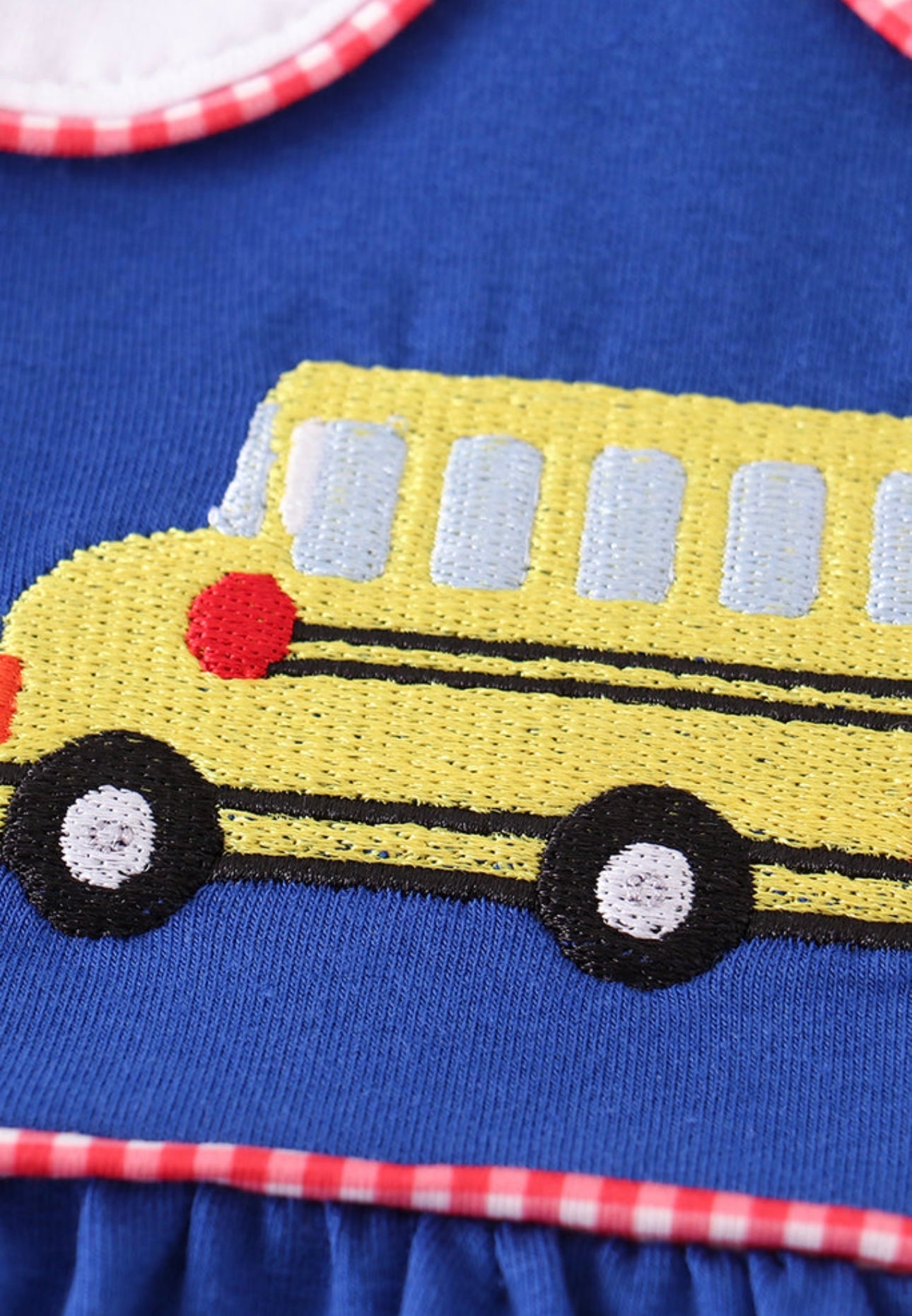 Blue School Bus Embroidery Dress