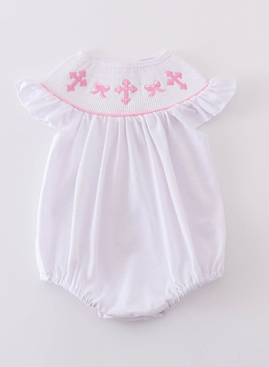 Pink Cross Smocked Bubble