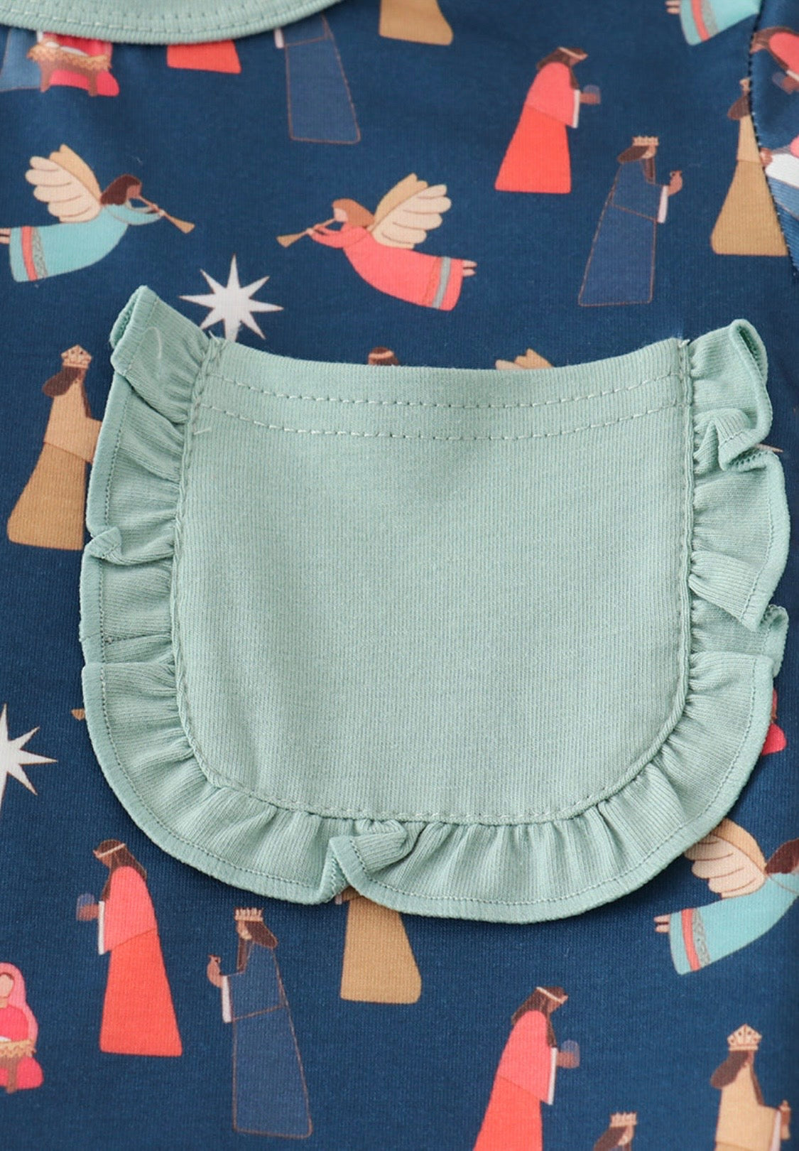 Navy Nativity Ruffle Pajama Set
