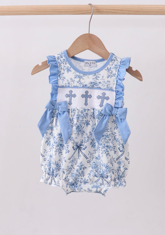 Blue Cross Smocked Bubble