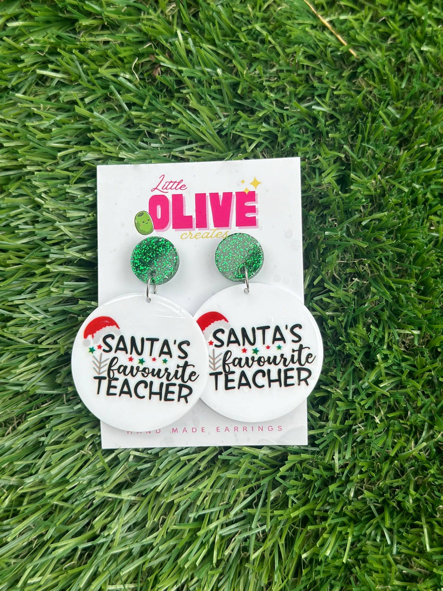 Festive Santa's Favorite Teacher Dangle Earrings