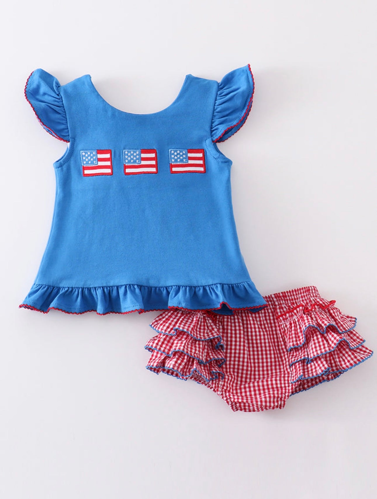 Blue Patriotic Flag Applique Baby Set