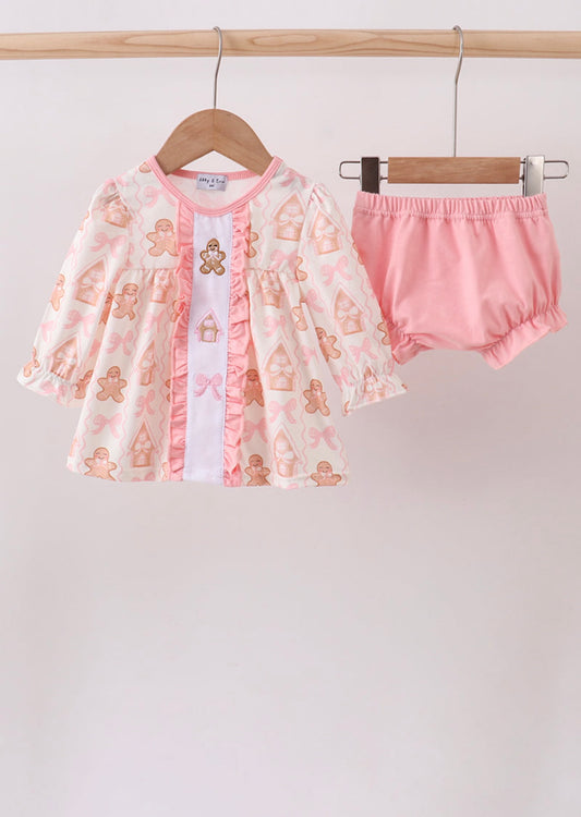 Pink Gingerbread Ruffle Bloomer Set