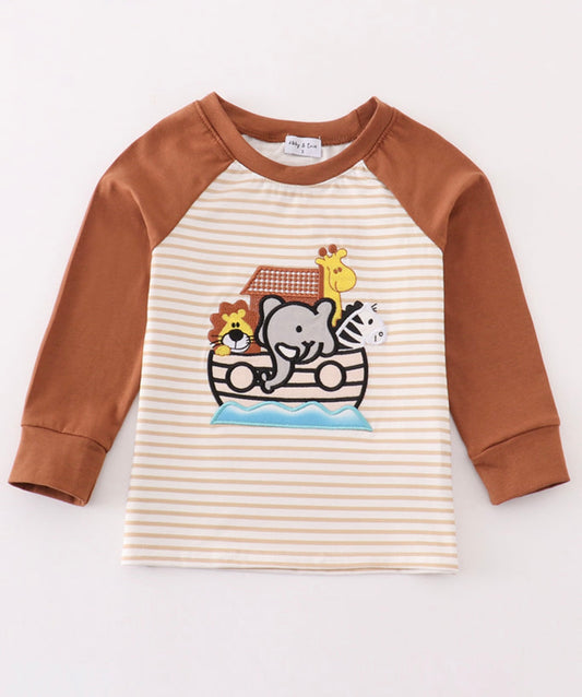 Noah's Ark Embroidered Striped Top