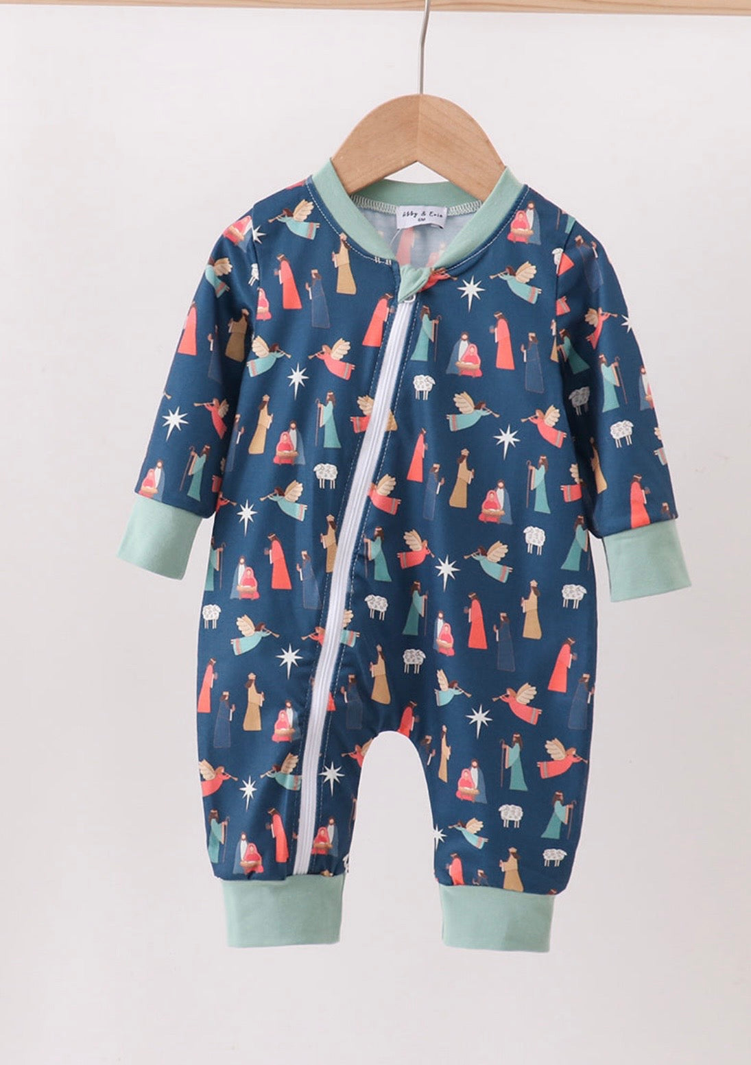 Navy Nativity Print Romper