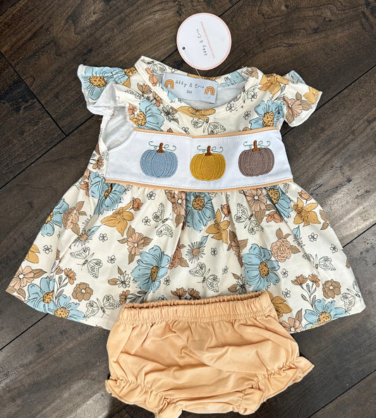 Floral Pumpkin Embroidery Baby Girl Set