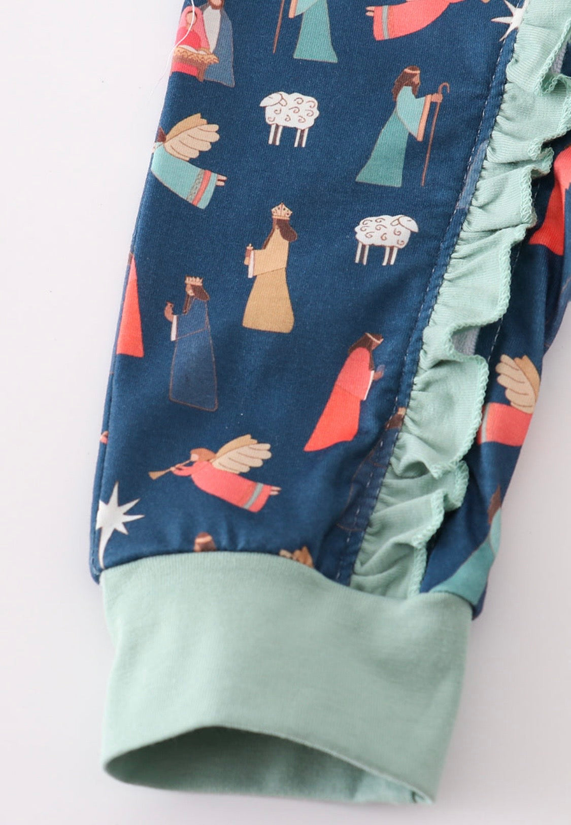 Navy Nativity Ruffle Romper