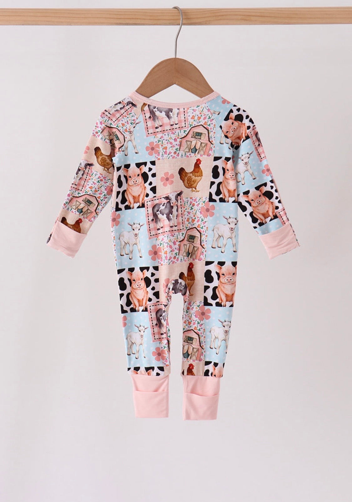 Farm Sweet Farm Bamboo Ruffle Romper 🐷🌸🐮