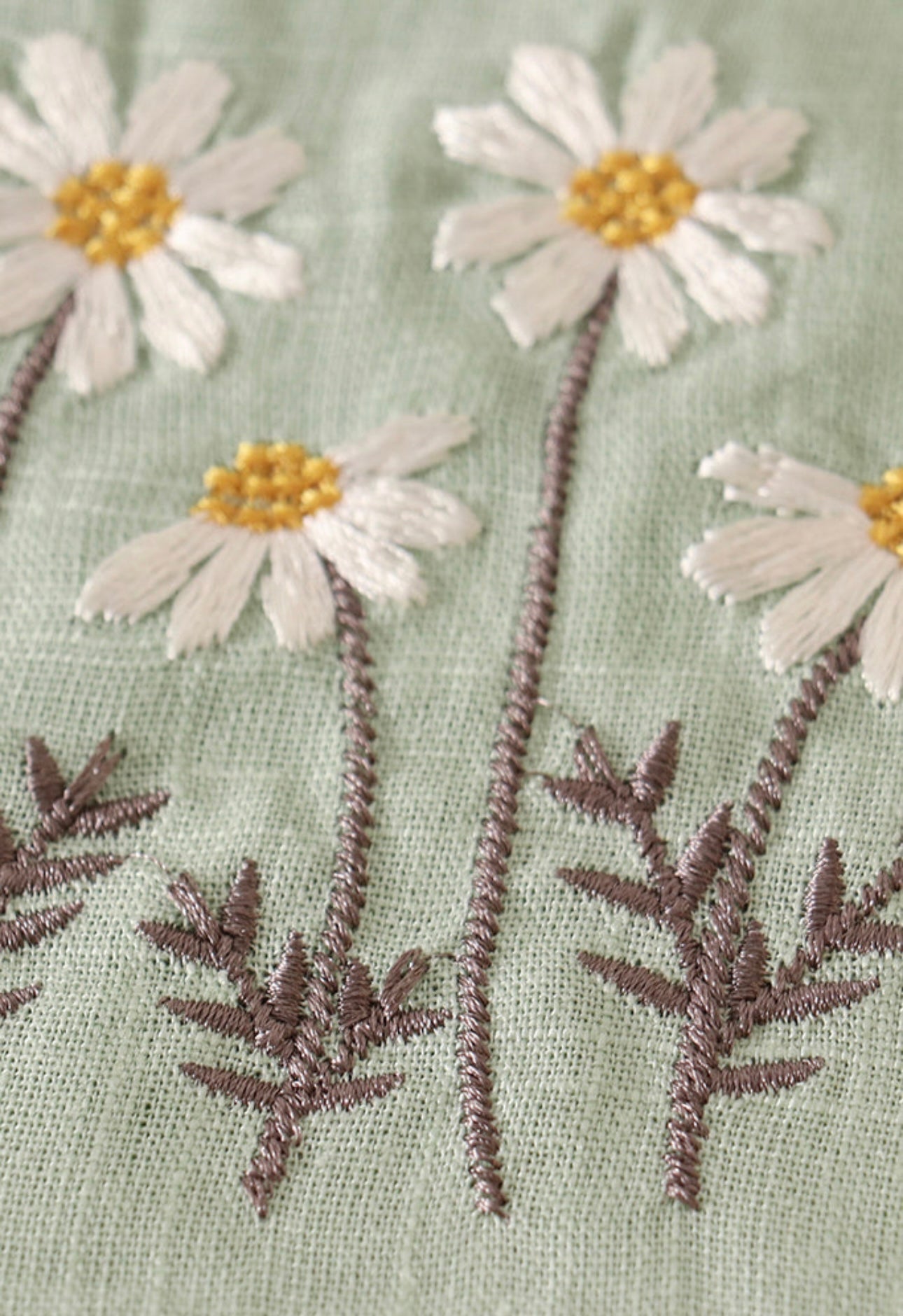 Sage Floral Embroidery Linen Dress