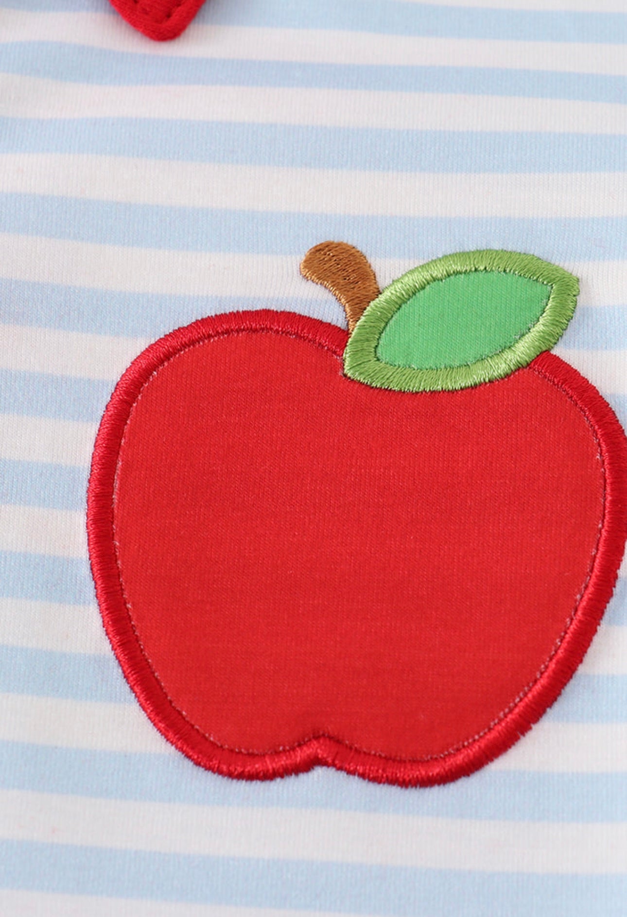 Blue Stripe Apple Embroidery Shirt