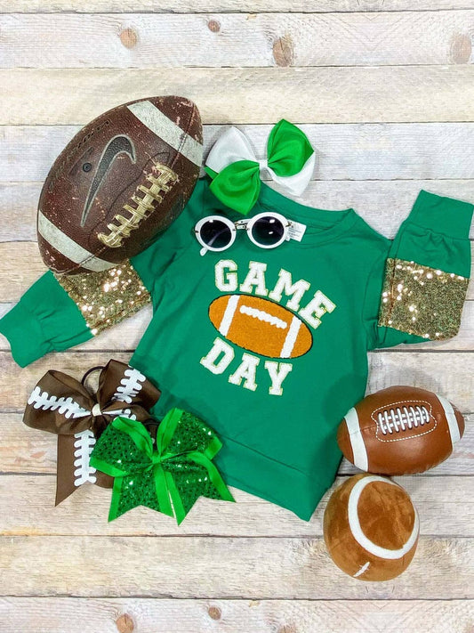 Game Day Green Sequins Sleeved Shirt