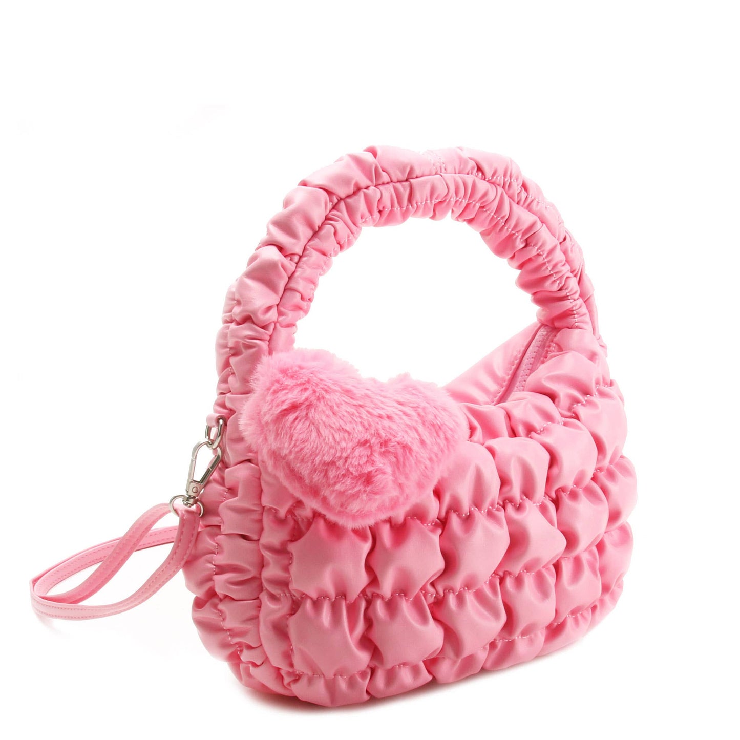 Quilted Scrunchies Patent Mini Hobo Crossbody Bag with Heart Charm