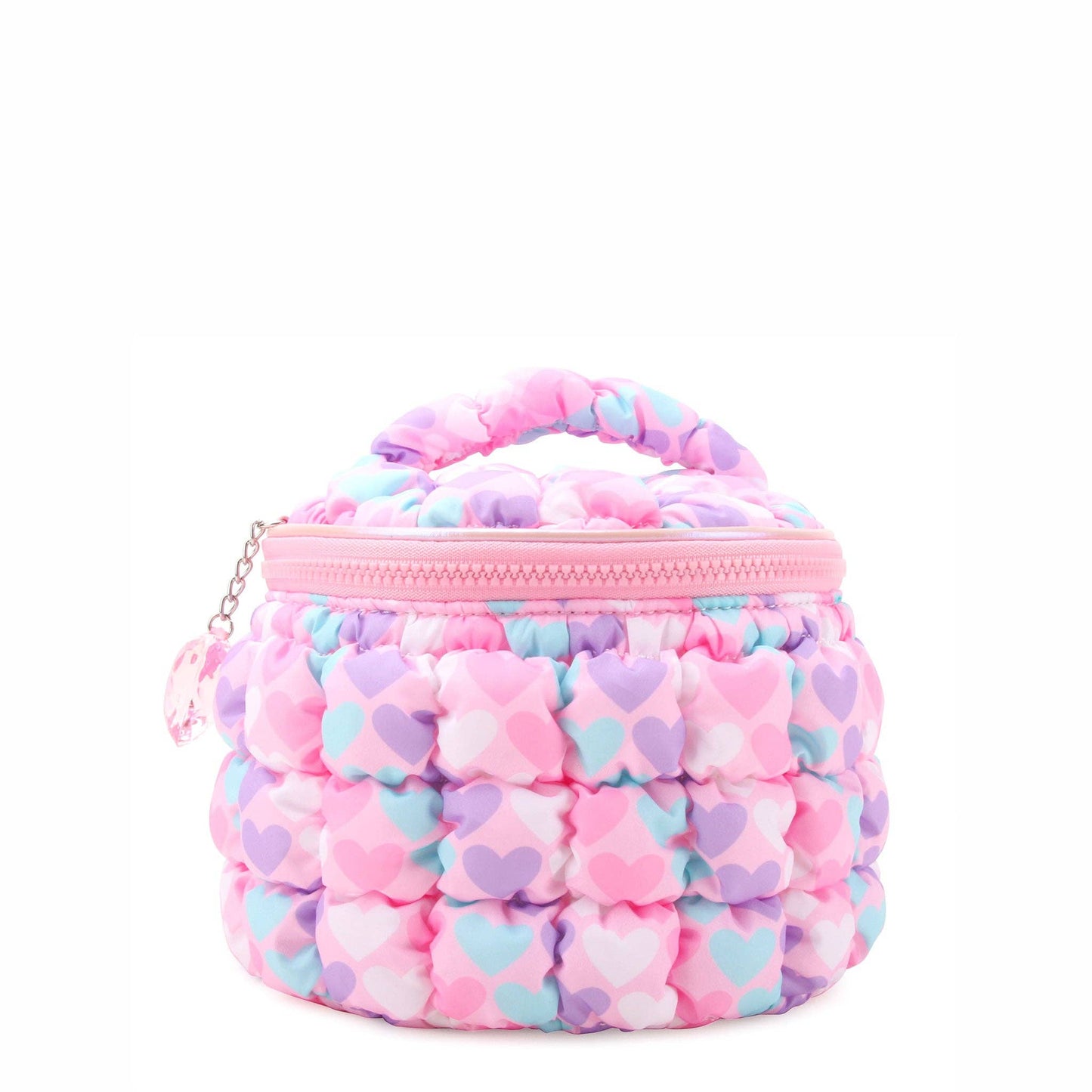 Quilted Scrunchies Printed Hearts Glam Bag with Heart Charm