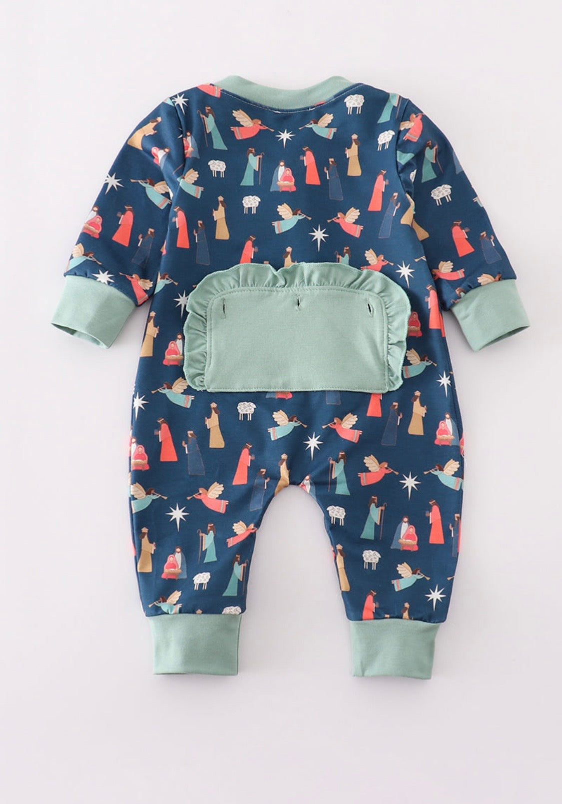 Navy Nativity Ruffle Romper