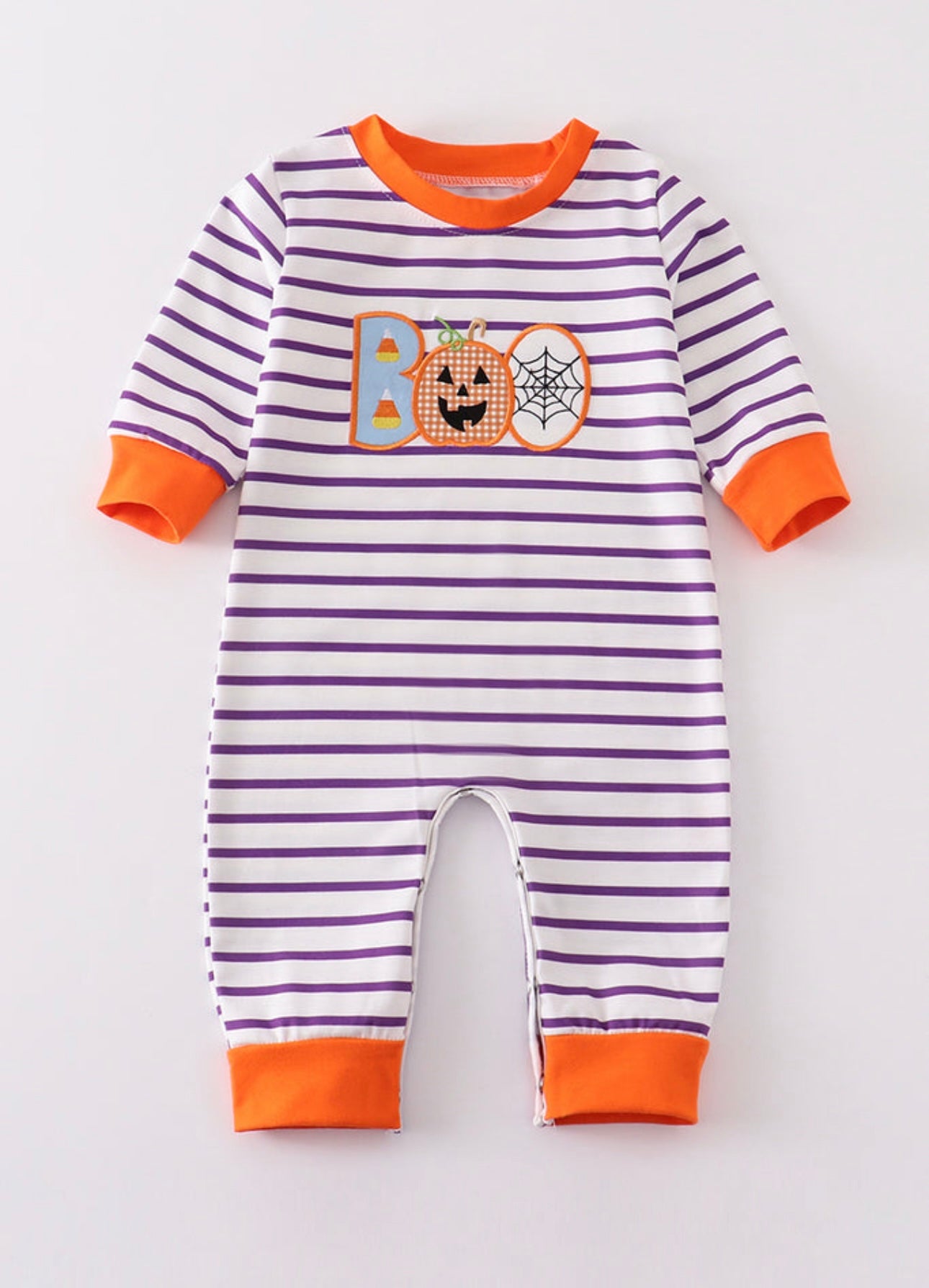 Purple Stripe BOO Applique Boy Romper