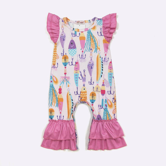 Pink Fishing Lure Baby Romper
