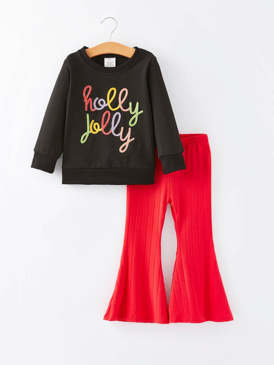 Holly Jolly Applique + Flared Pants Set