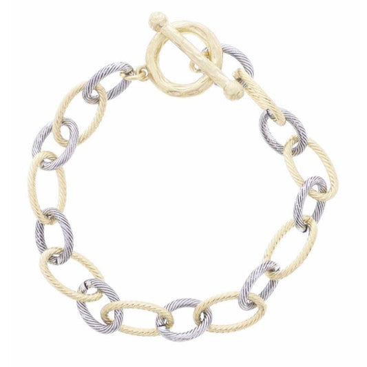 Antique 2-Tone Twist Cable Chain with Gold Toggle Bracelet