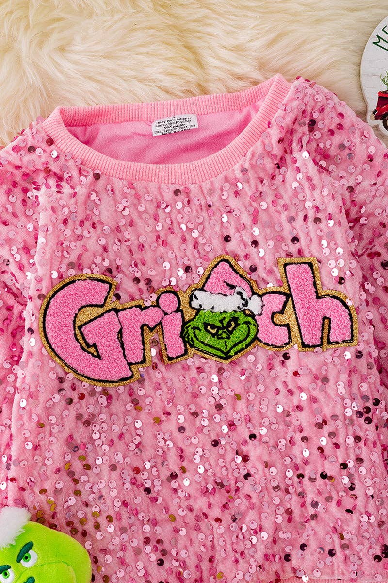 Pink Grinch sequins sweatshirt.🎄