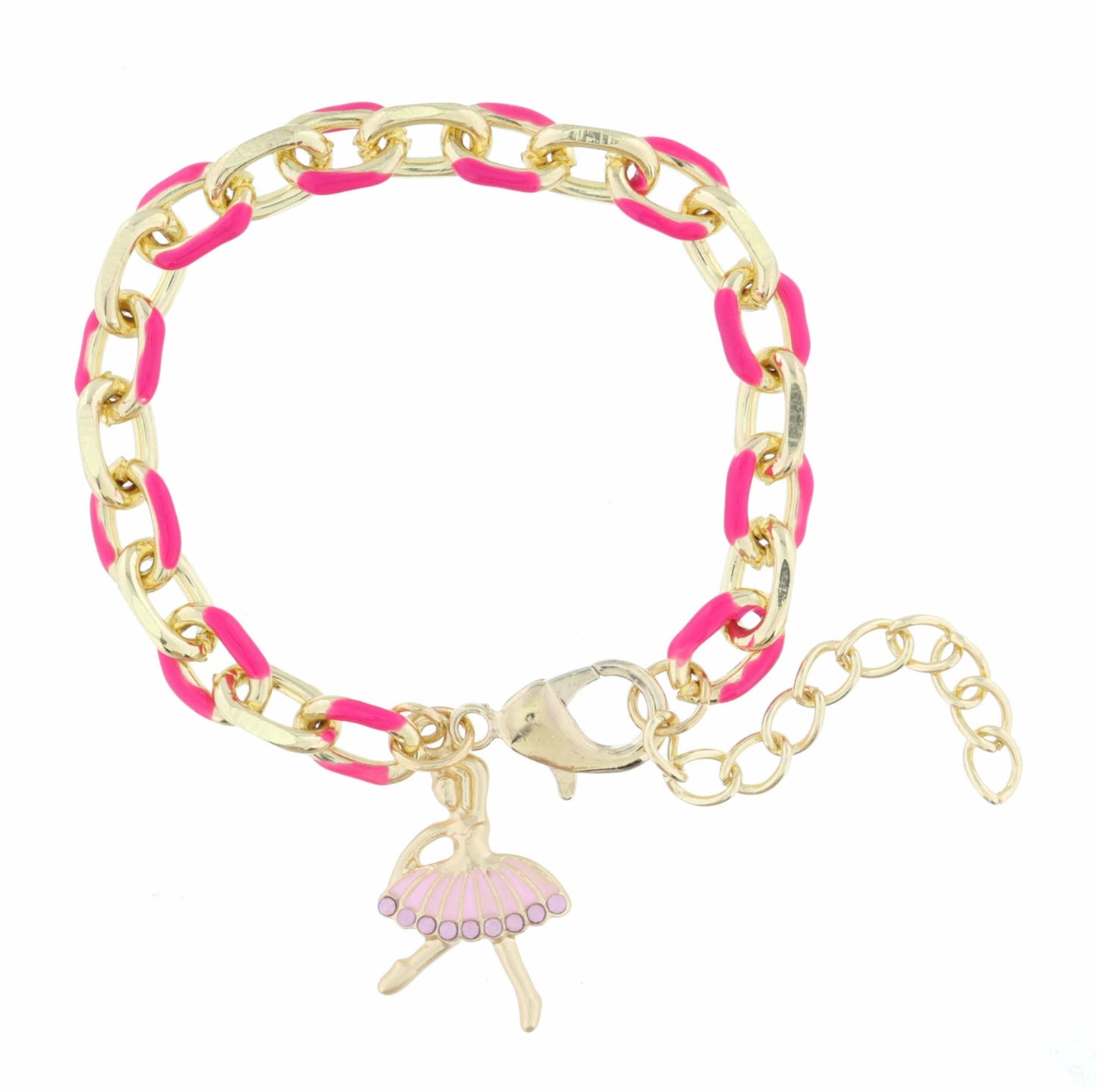 Kids Pink Chain, Ballerina with Pink Crystal Tutu Bracelet