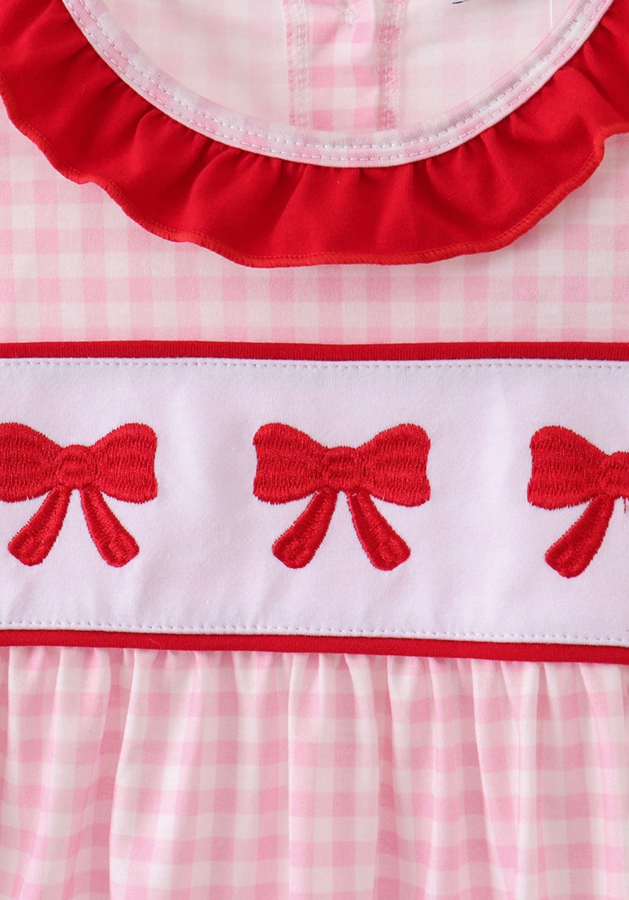 Pink Gingham Bow Embroidery Dress