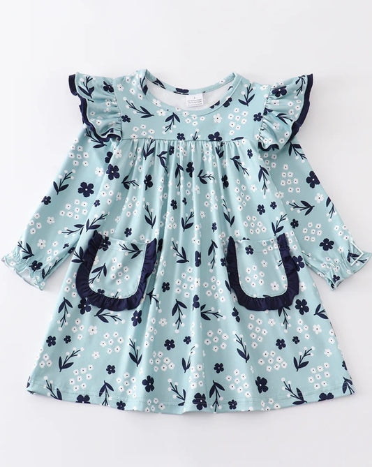 Blue Floral Pocket Dress