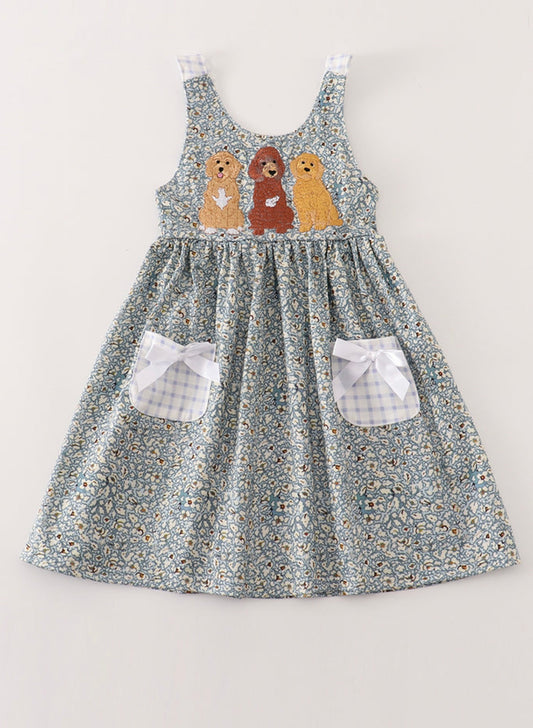 Floral Puppy Embroidery Dress
