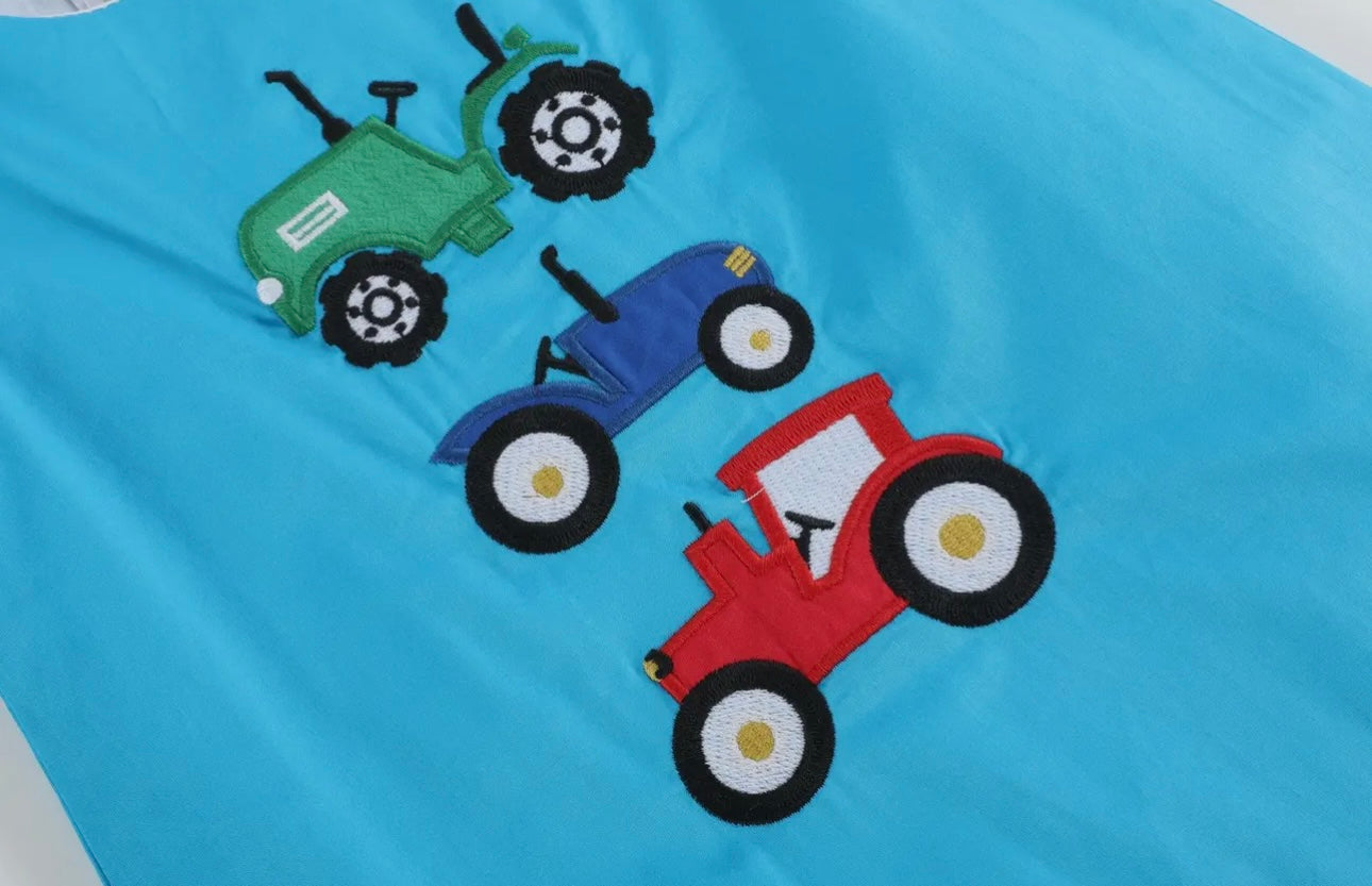 Blue Tractor Applique Shortalls