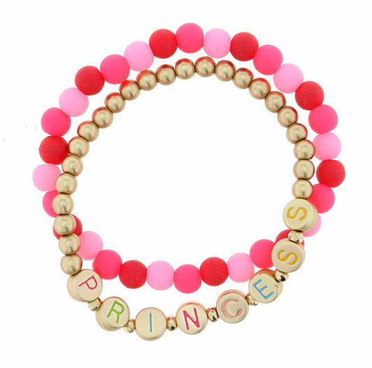 Kids Set of 2 ,"Princess" Disks on Gold Beaded Bracelet